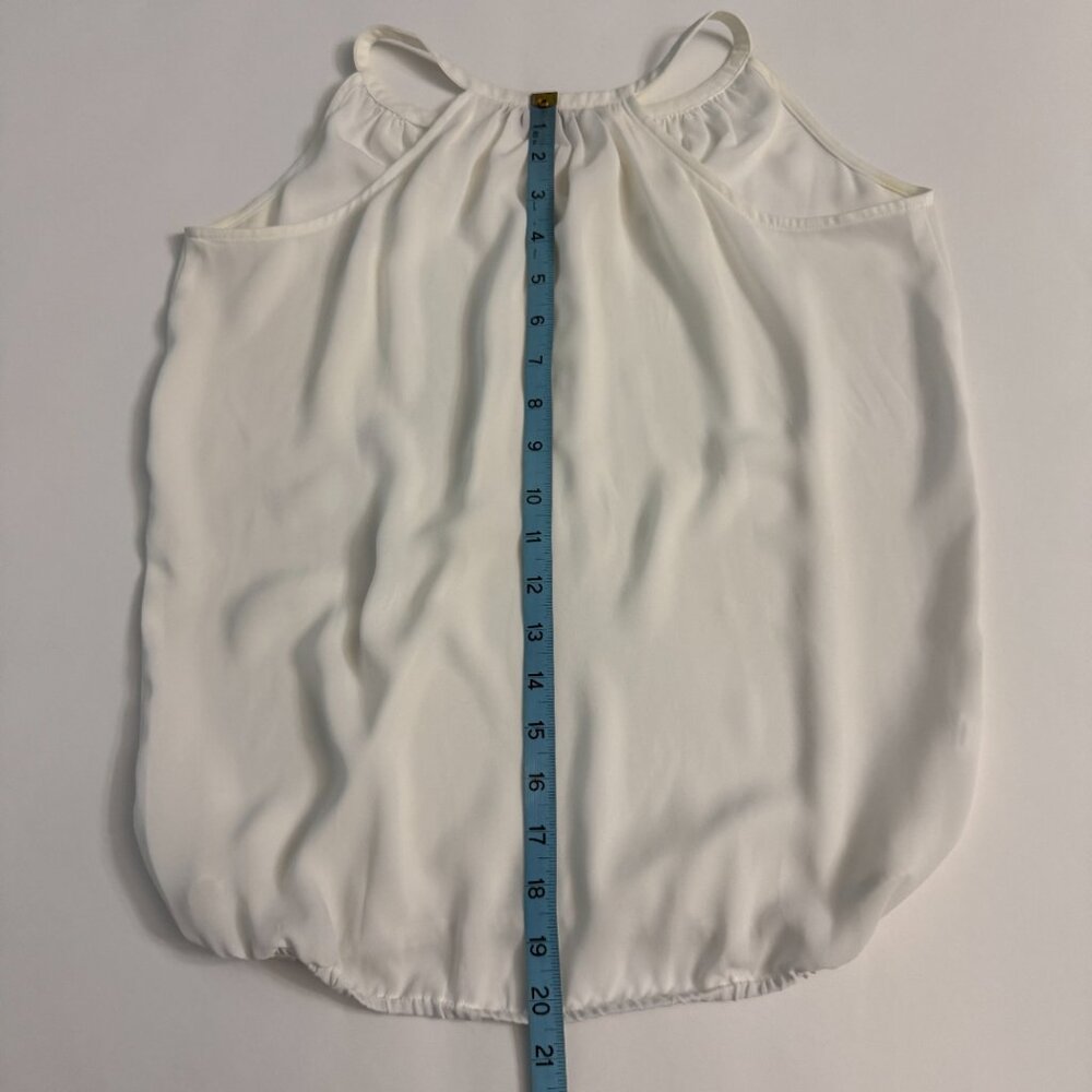 Ann Taylor Loft Petites Sleeveless White Sheer Blouse Elastic Hem Blouson Top - Picture 6 of 8